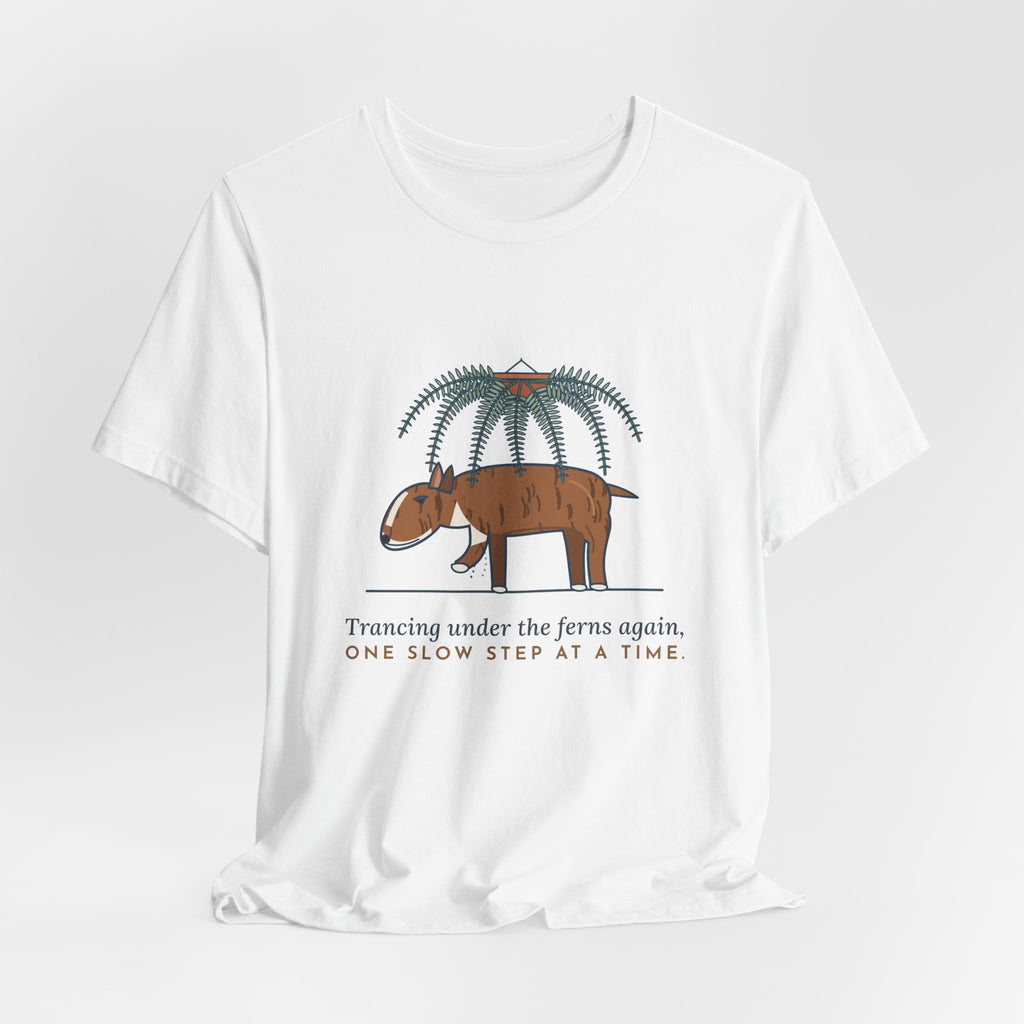 Bull Terrier T-Shirt - Trancing Under the Ferns Again Funny Ghost Walking Dog Tee