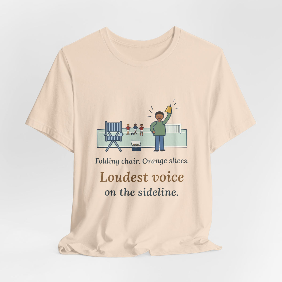 Folding Chair. Orange Slices. Loudest Voice on the Sideline. T-Shirt, Soccer Quote Tee with Sideline Parent