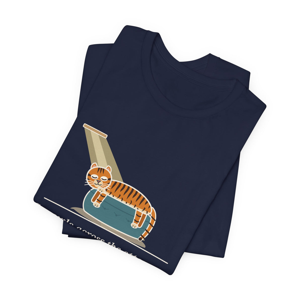 Tiger-Striped Cat T-Shirt - Sprawls Across the Ottoman Like a Tiger on a Sun Rock Striped Cat Tee