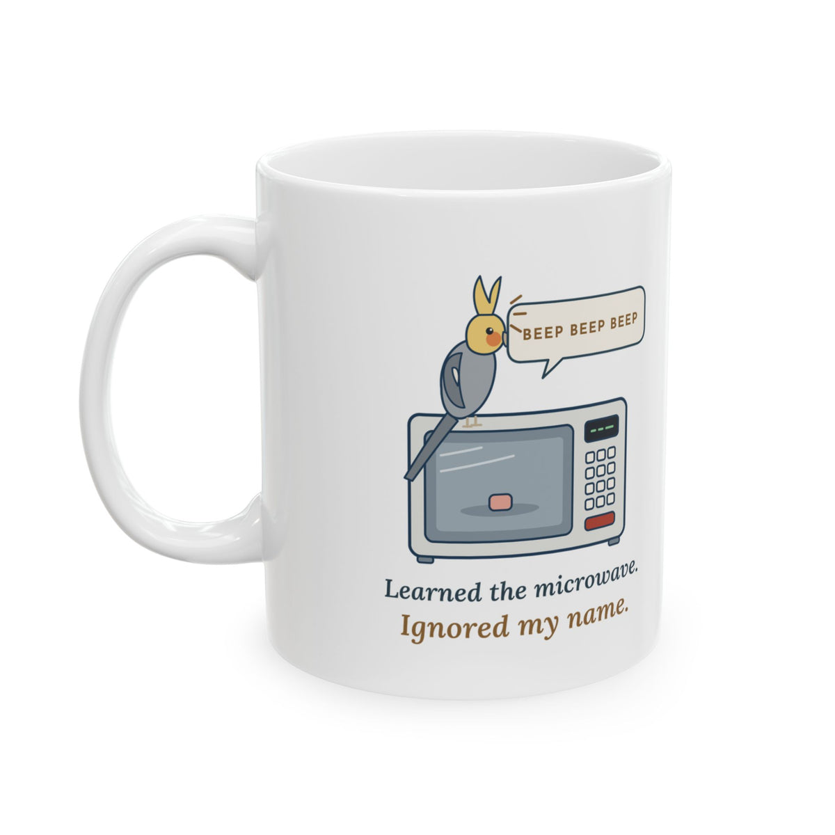 Cockatiel Coffee Mug - Learned the Microwave. Ignored My Name. Funny Pet Bird Mug