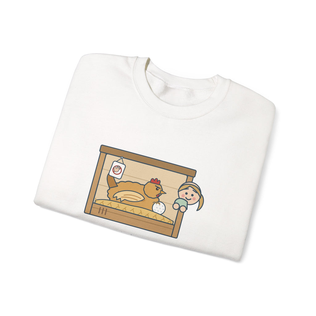 Backyard Chickens Crewneck Sweatshirt - She's Been Sitting on a Golf Ball for Three Days