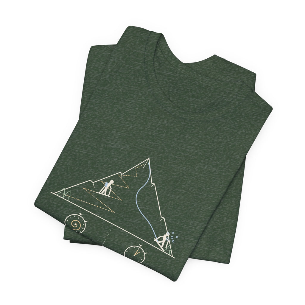 Ski Touring T-Shirt - Ninety Minutes Up. Four Minutes Down. Funny Backcountry Ski Tee