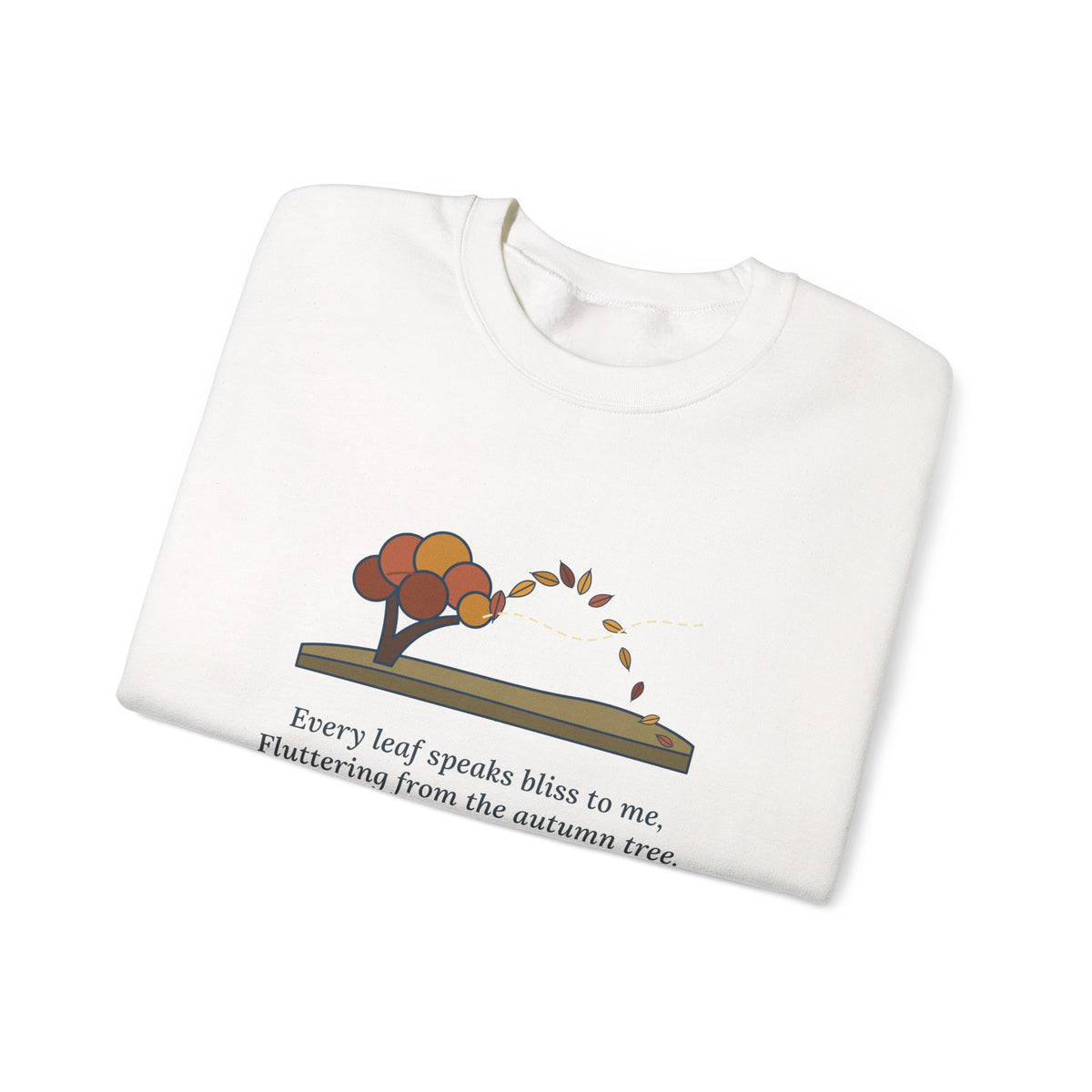 Every Leaf Speaks Bliss to Me Sweatshirt, Autumn Emily Brontë Quote Crewneck with Windswept Moor Tree