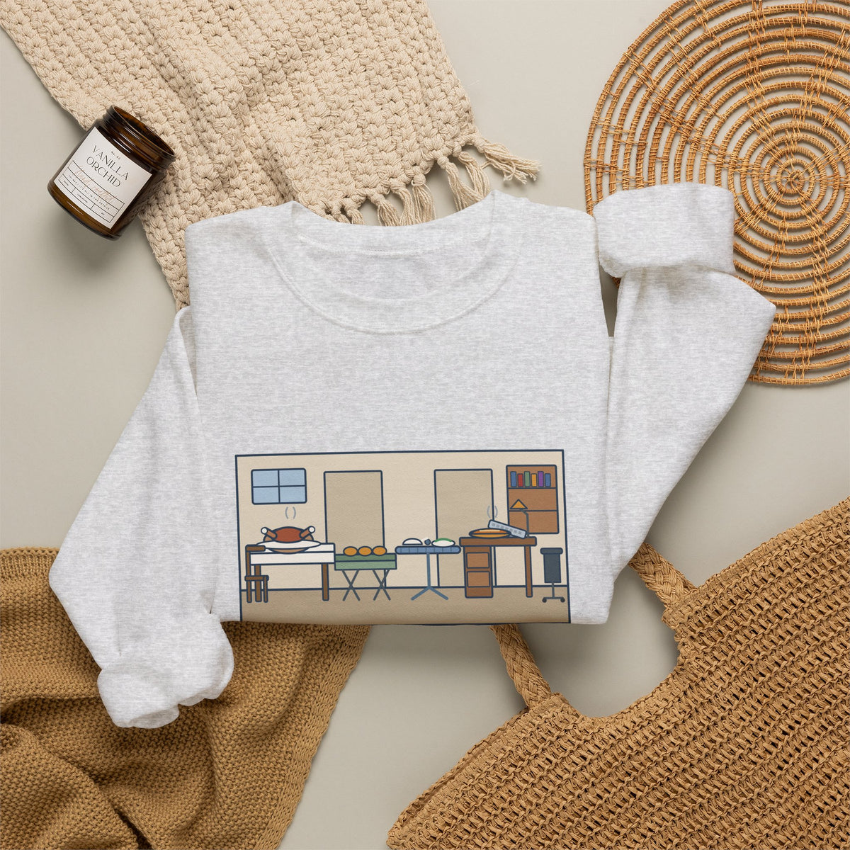 Funny Thanksgiving Sweatshirt, Four Tables and My Desk, Big Family Host Crewneck