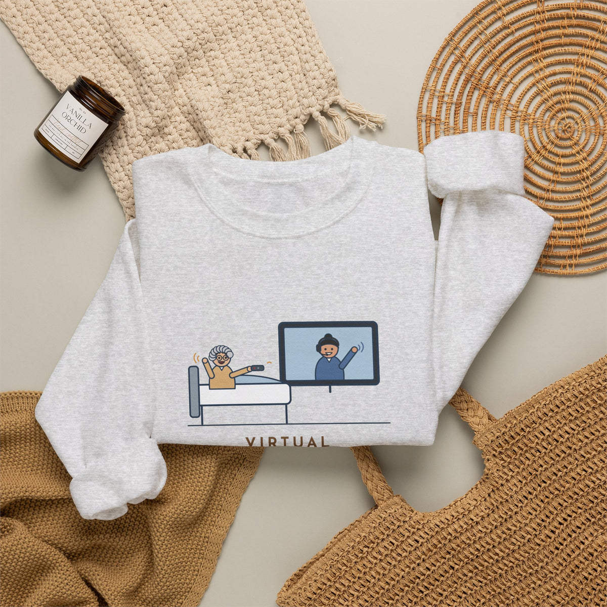 Virtual Nurse Crewneck Sweatshirt - Hello From the TV, Wave Back at the Remote