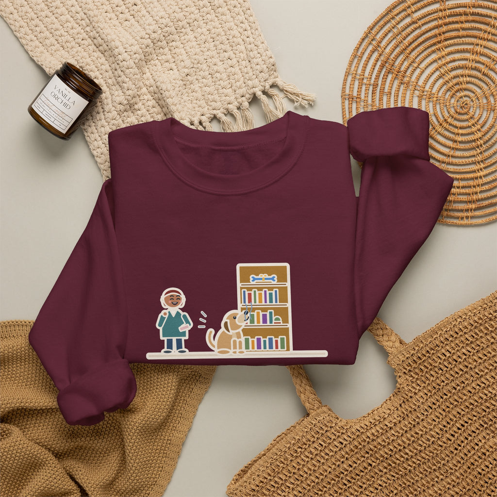 Dog's Present Sweatshirt, Hid It High on a Shelf, He Sniffed It Out in Four Seconds, Funny Bookshelf Crewneck