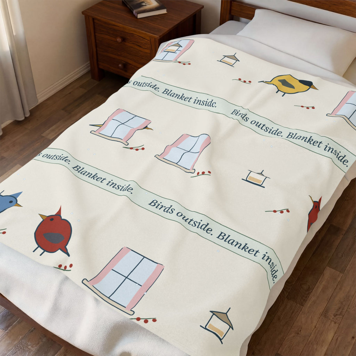 Birding Blanket - Birds Outside, Blanket Inside Velveteen Plush Throw for Bird Lovers