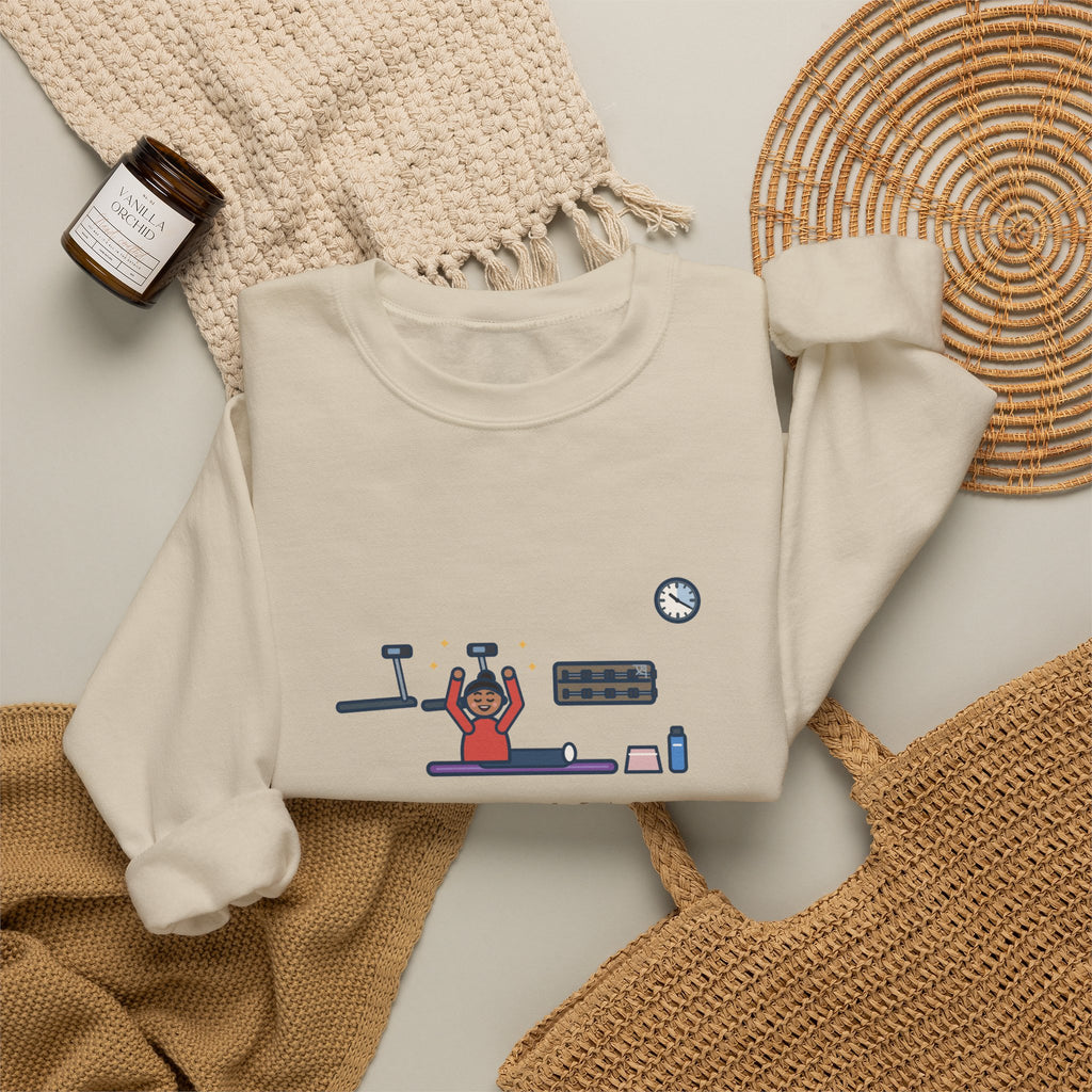 Gym Sweatshirt, First Day Back, Stretched for Twenty Minutes and Called It a Workout, Funny Mat Session Crewneck