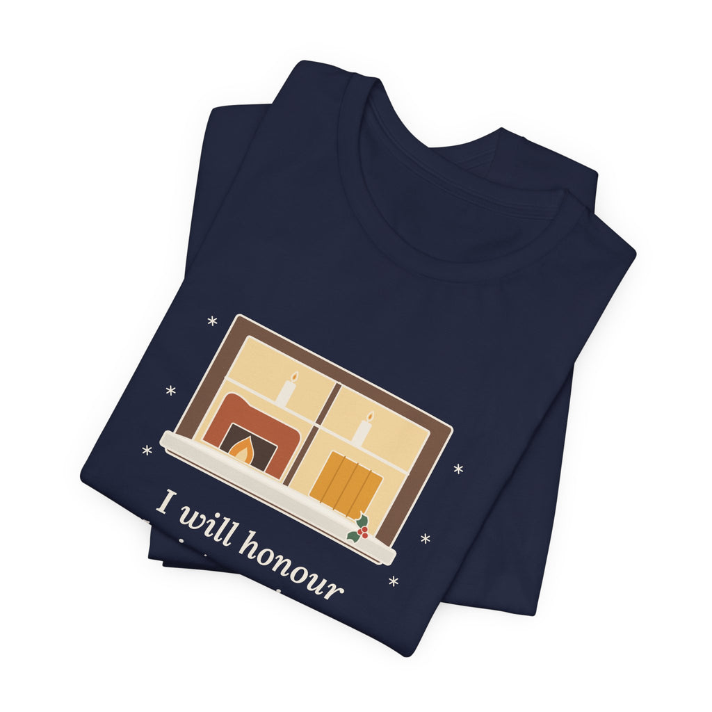 Dickens Quote T-Shirt, I Will Honour Christmas in My Heart, Christmas Candlelit Window Tee
