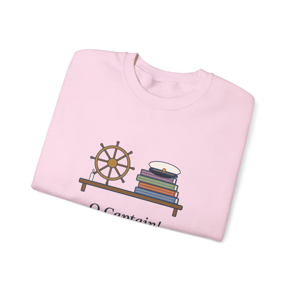 O Captain My Captain Sweatshirt, Teacher Walt Whitman Quote Crewneck with Captain's Desk