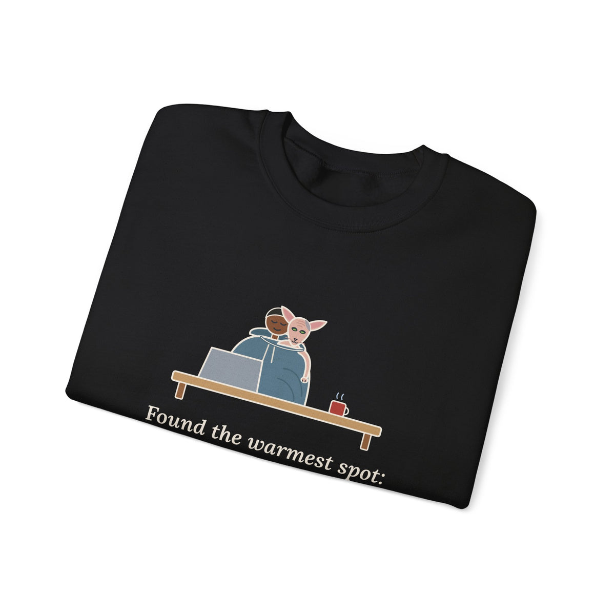 Peterbald Cat Found the Warmest Spot Crewneck Sweatshirt - Funny Hairless Cat Lover Gift