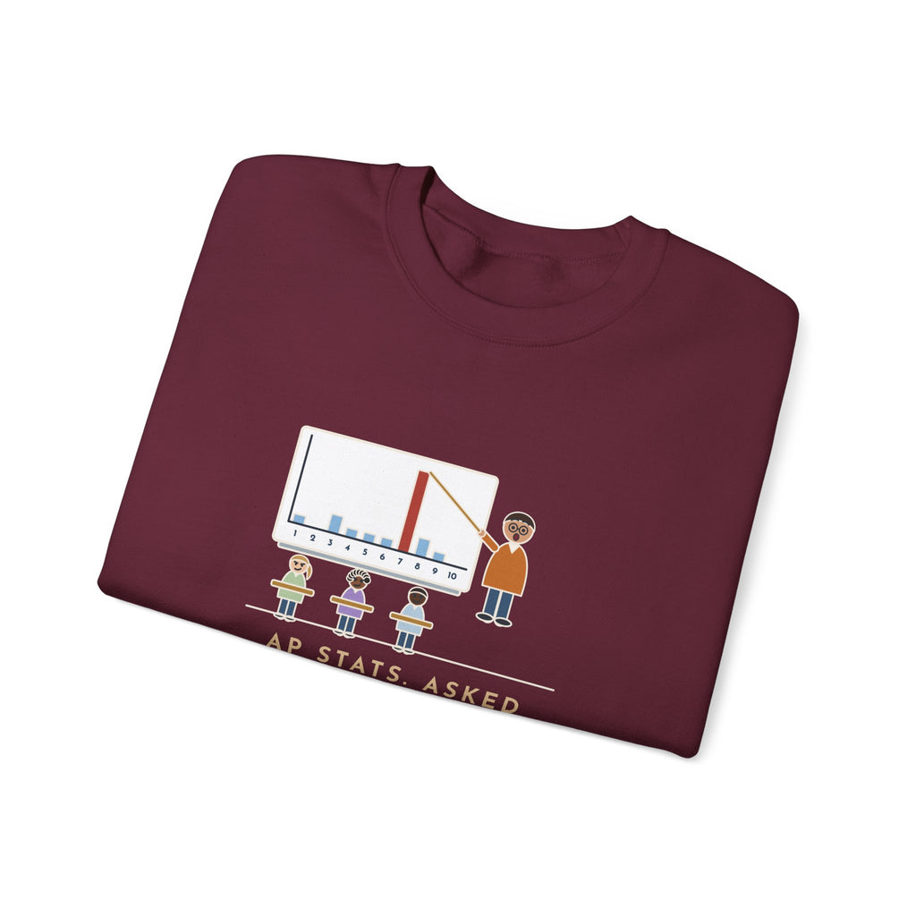 Statistics Teacher Crewneck Sweatshirt - Random Number Bar Chart Spike at Seven
