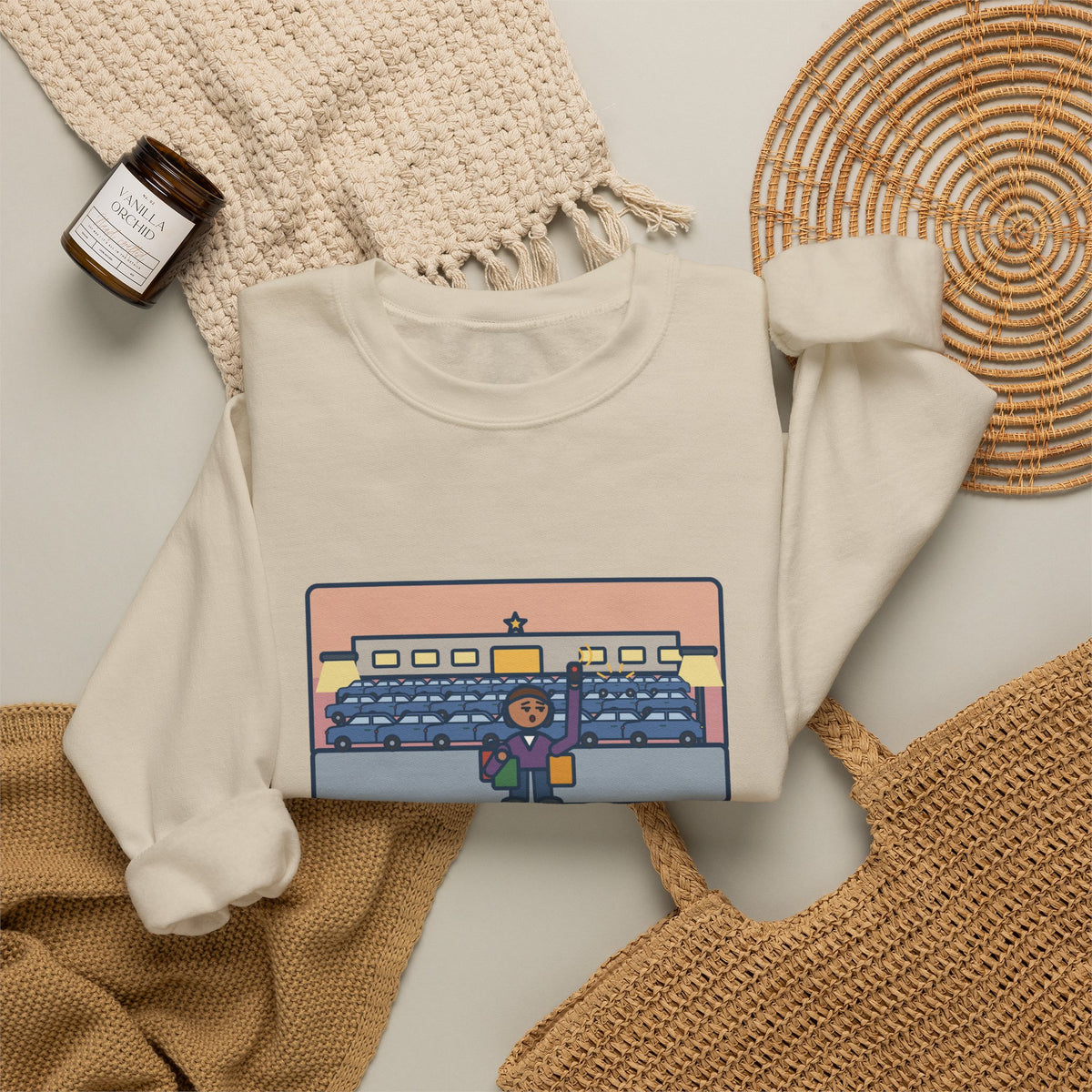 December Shopping Sweatshirt, Found a Parking Spot in Twenty Minutes, Found the Car Again in Forty, Funny Mall at Dusk Crewneck
