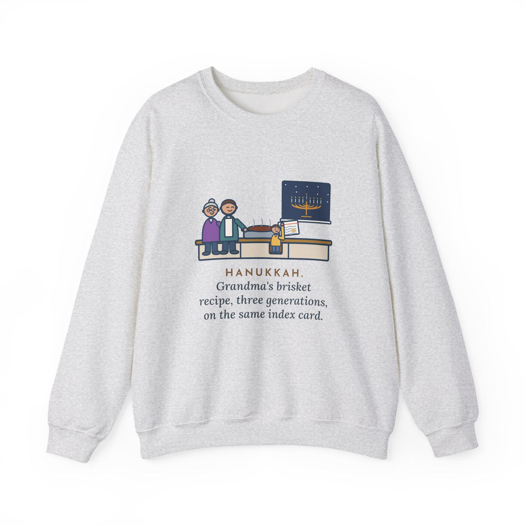 Hanukkah Brisket Sweatshirt, Grandma's Recipe, Three Generations, the Same Index Card, Funny Recipe Card Crewneck