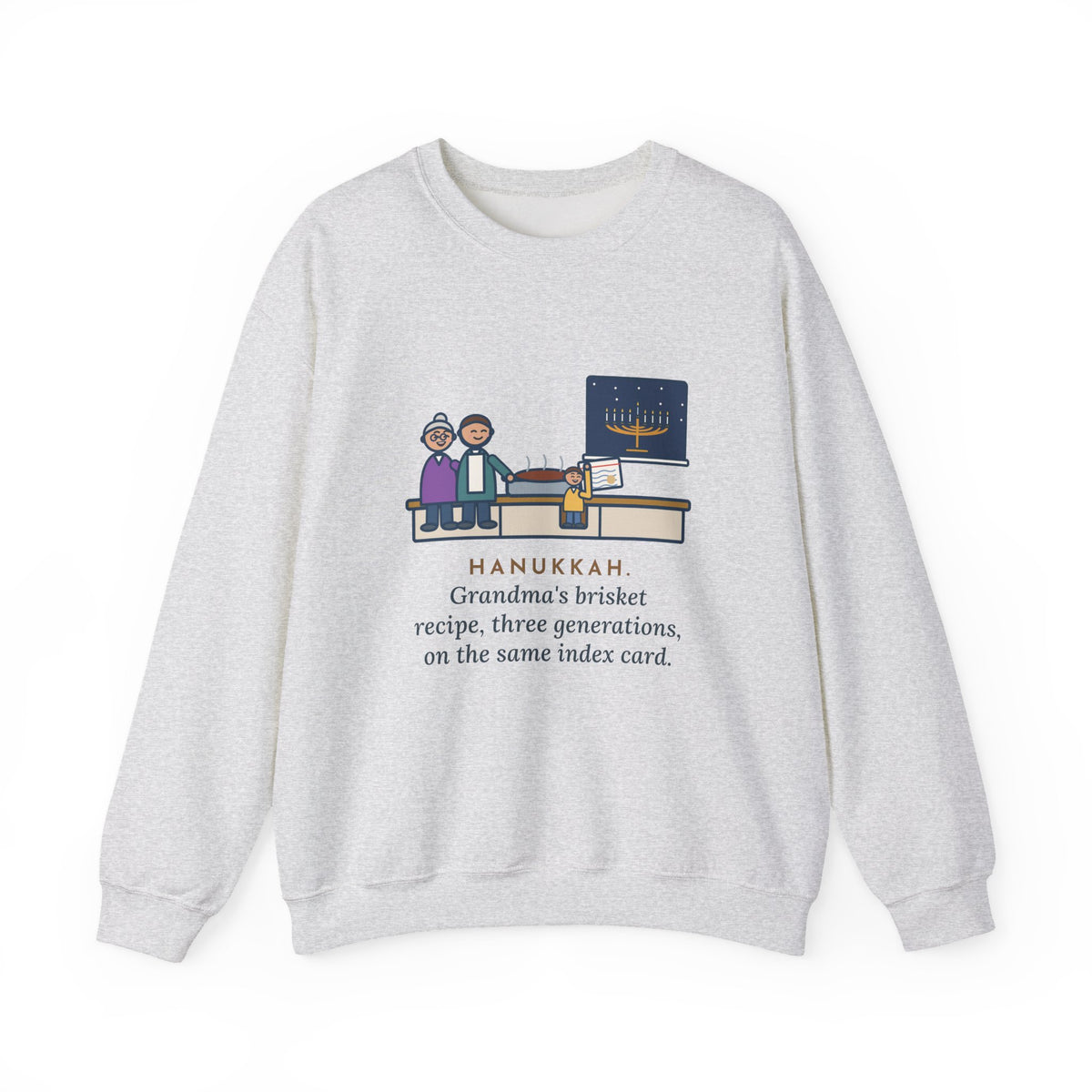 Hanukkah Brisket Sweatshirt, Grandma's Recipe, Three Generations, the Same Index Card, Funny Recipe Card Crewneck