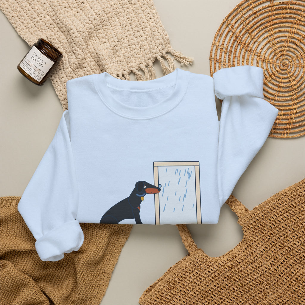 Doberman Crewneck Sweatshirt - Guard Dog. Won't Go Out in the Rain. Dobie Gift