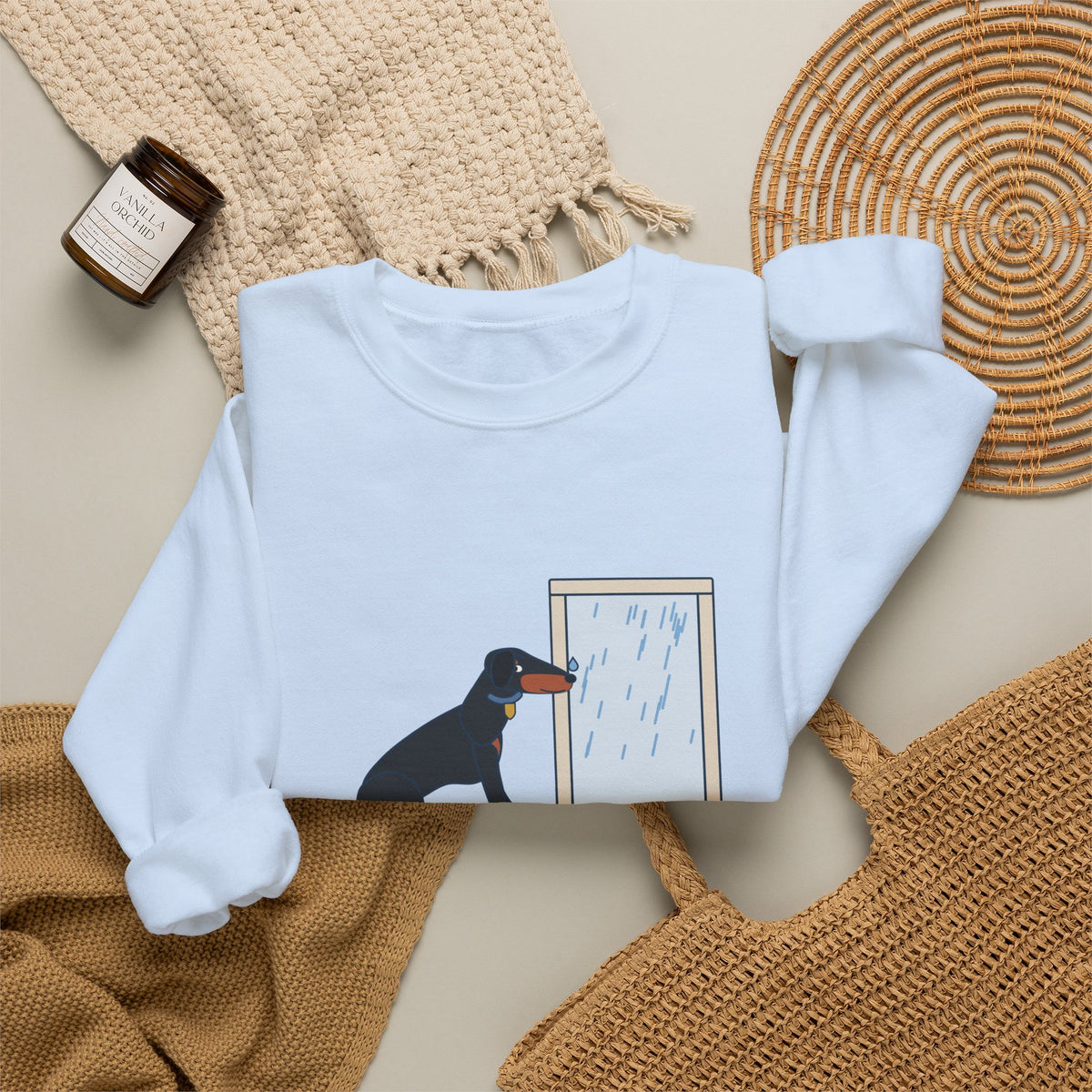 Doberman Crewneck Sweatshirt - Guard Dog. Won't Go Out in the Rain. Dobie Gift
