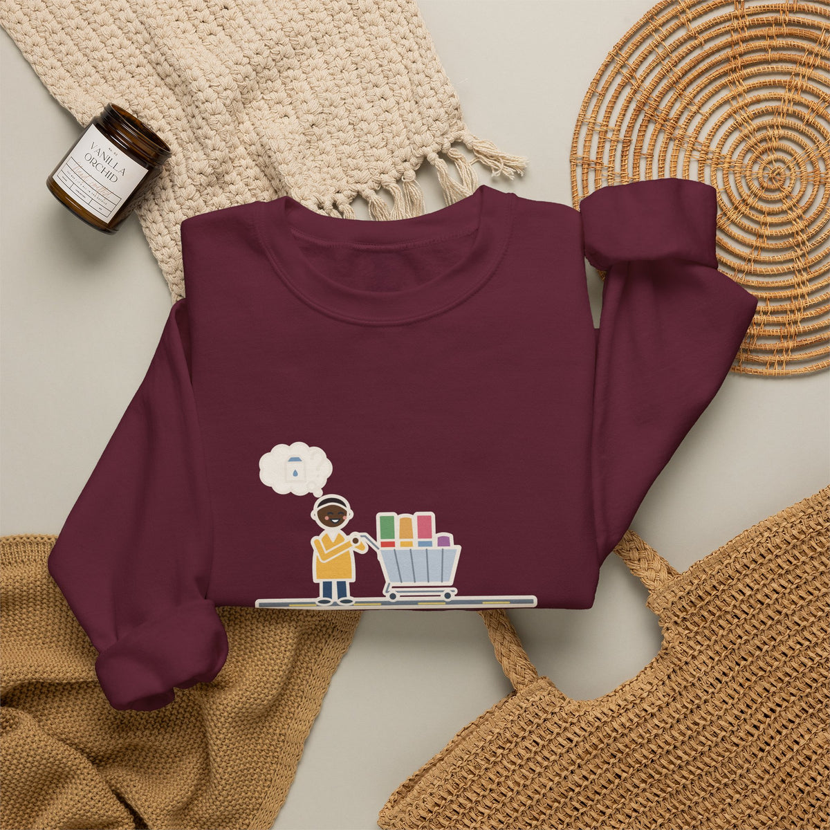 Grocery Run Sweatshirt, Went In for Milk, Came Out with a Cart Full of Snacks, Forgot the Milk, Funny Cart Full Crewneck