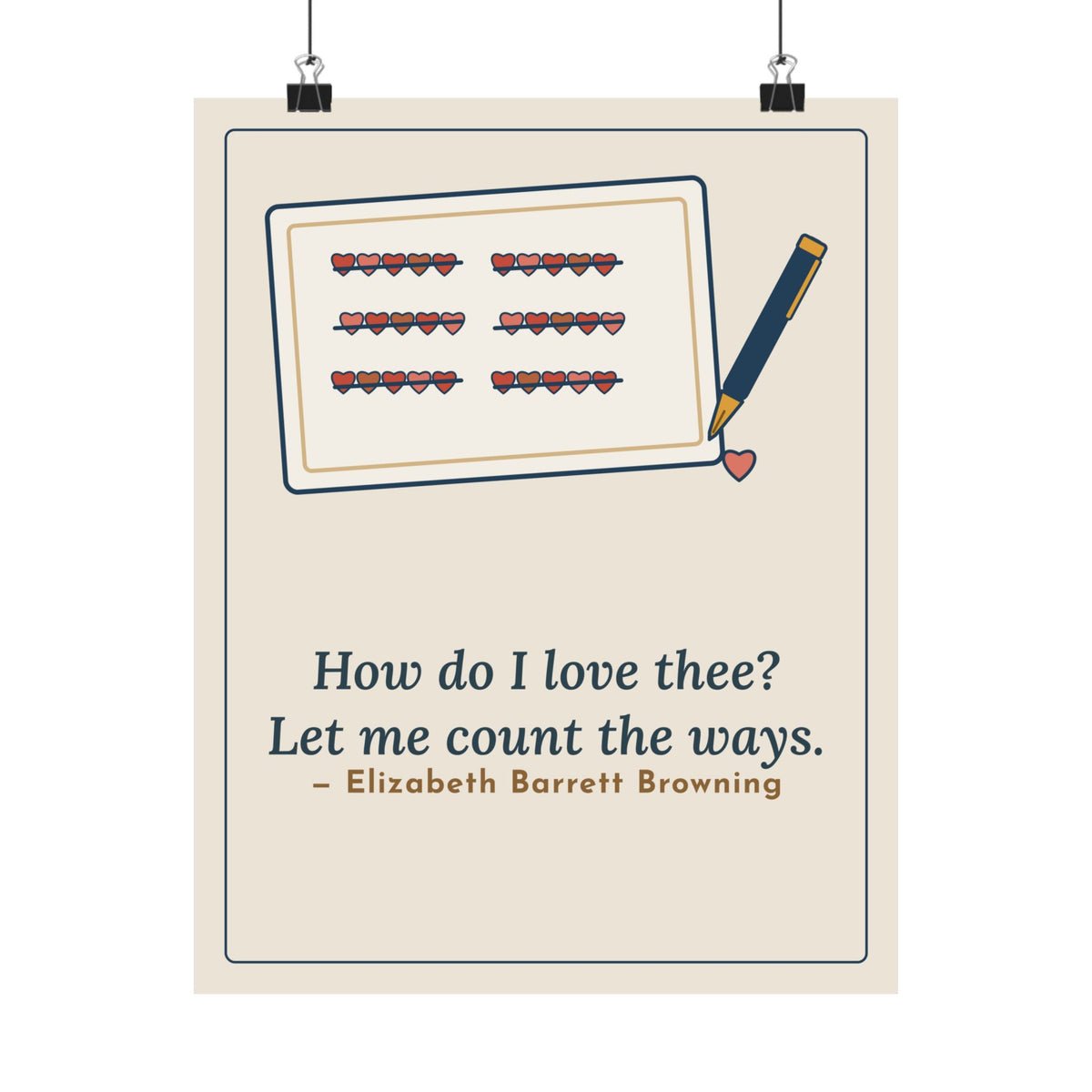 Browning Quote Poster, How Do I Love Thee, Love Tally of Hearts Wall Art
