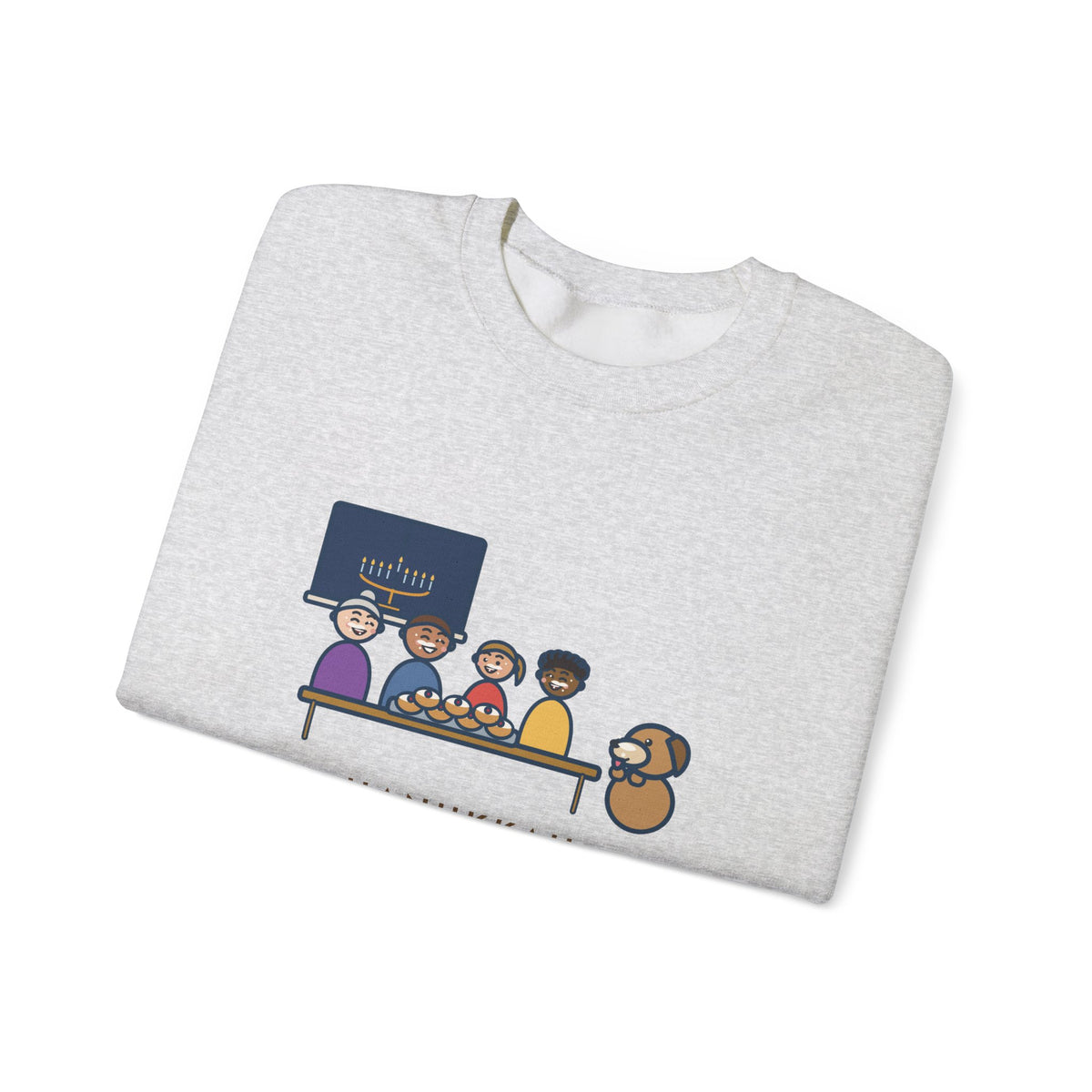 Hanukkah Sweatshirt, One Tray of Jelly Doughnuts, Powdered Sugar on Every Face, the Dog's Too, Funny Sugar Mustaches Crewneck