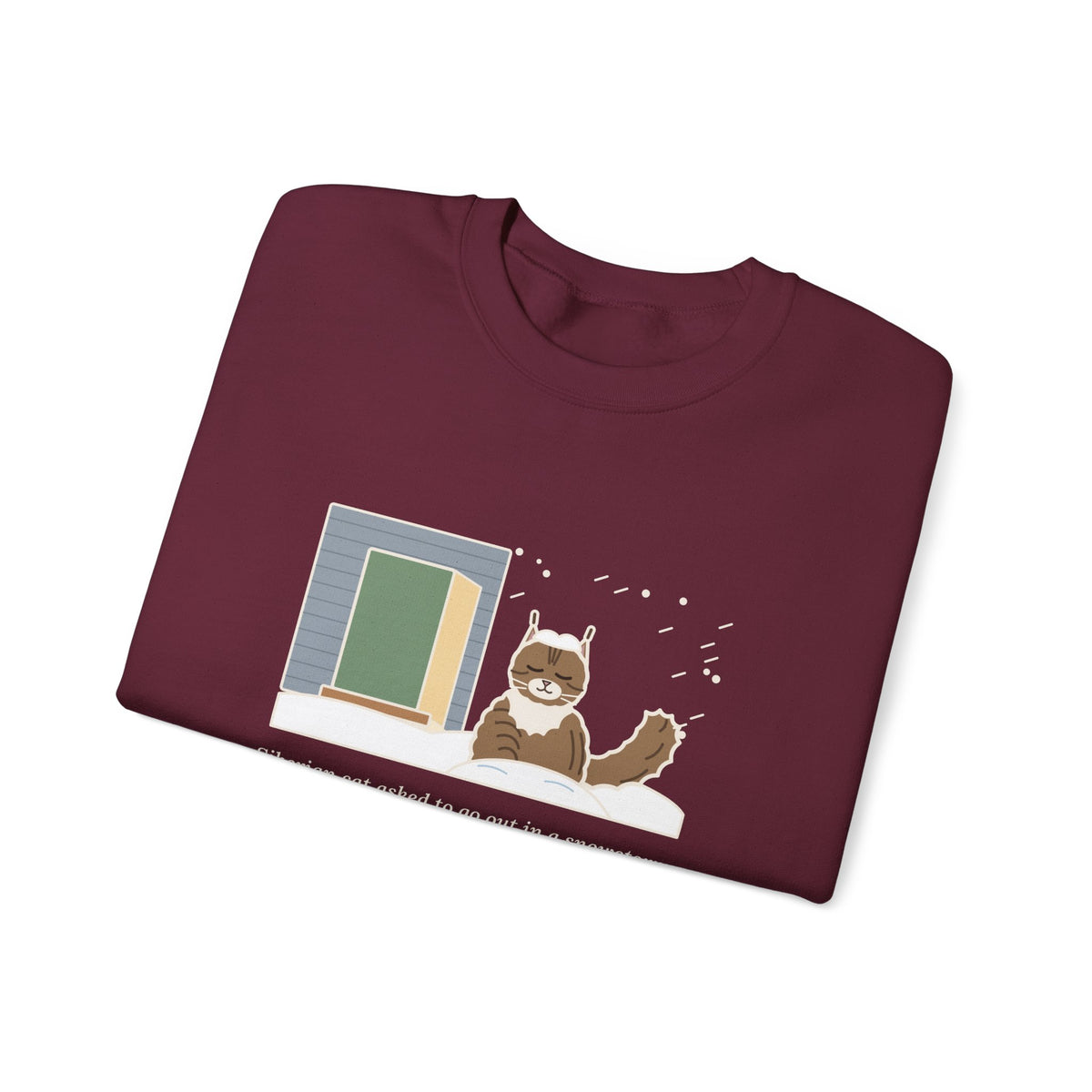 Siberian Cat Crewneck Sweatshirt - Happy in the Snowbank During a Snowstorm