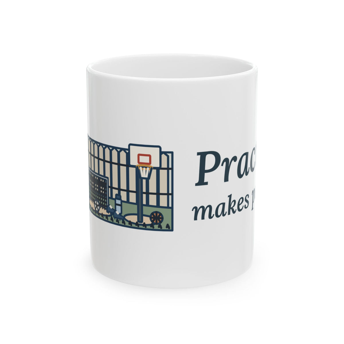 Practice Makes Perfect Mug, Youth Sports Proverb Coffee Mug 11oz, Backyard Practice