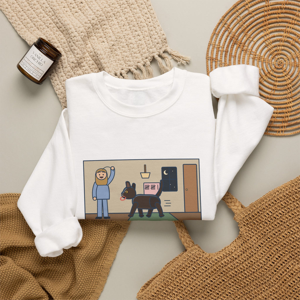 Burmese Cat Sweatshirt, Brought the Hair Tie Back Eleven Times, Funny Hallway Fetch Crewneck