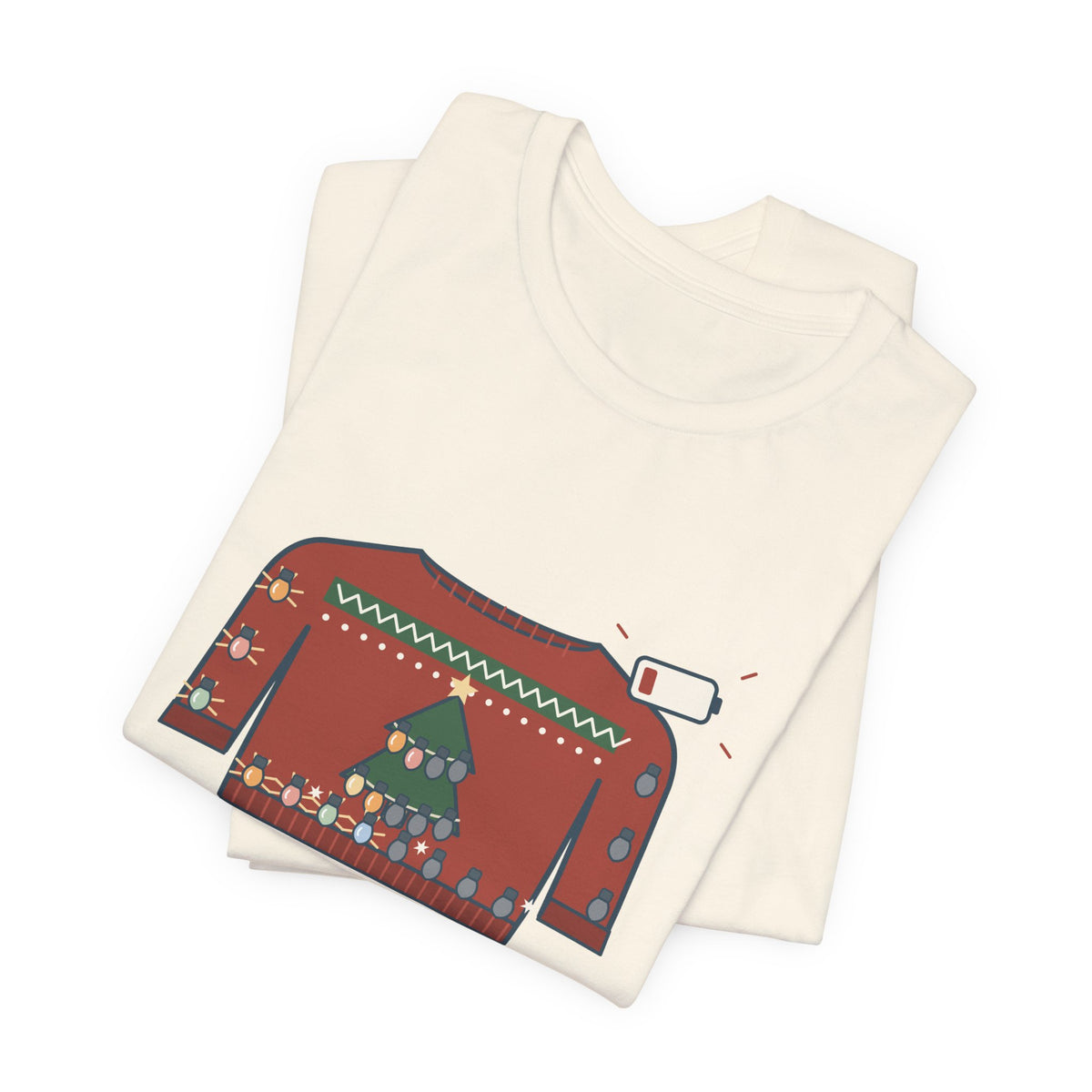 Tacky Sweater Party T-Shirt - Tackiness: 10. Battery Life: 2. Funny Christmas Lights Tee