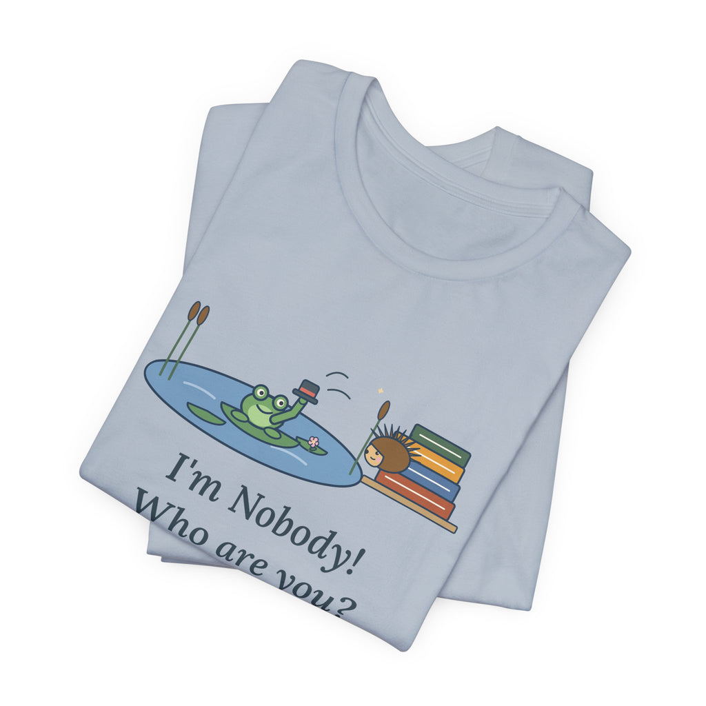 Dickinson Quote T-Shirt, I'm Nobody Poem, Literary Frog and Hedgehog Tee