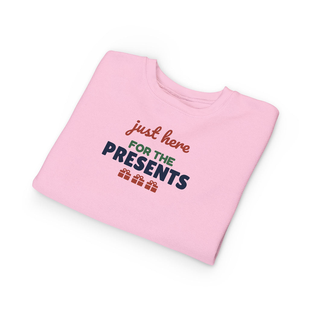 Just Here for the Presents Toddler Sweatshirt, Kids Christmas Crewneck