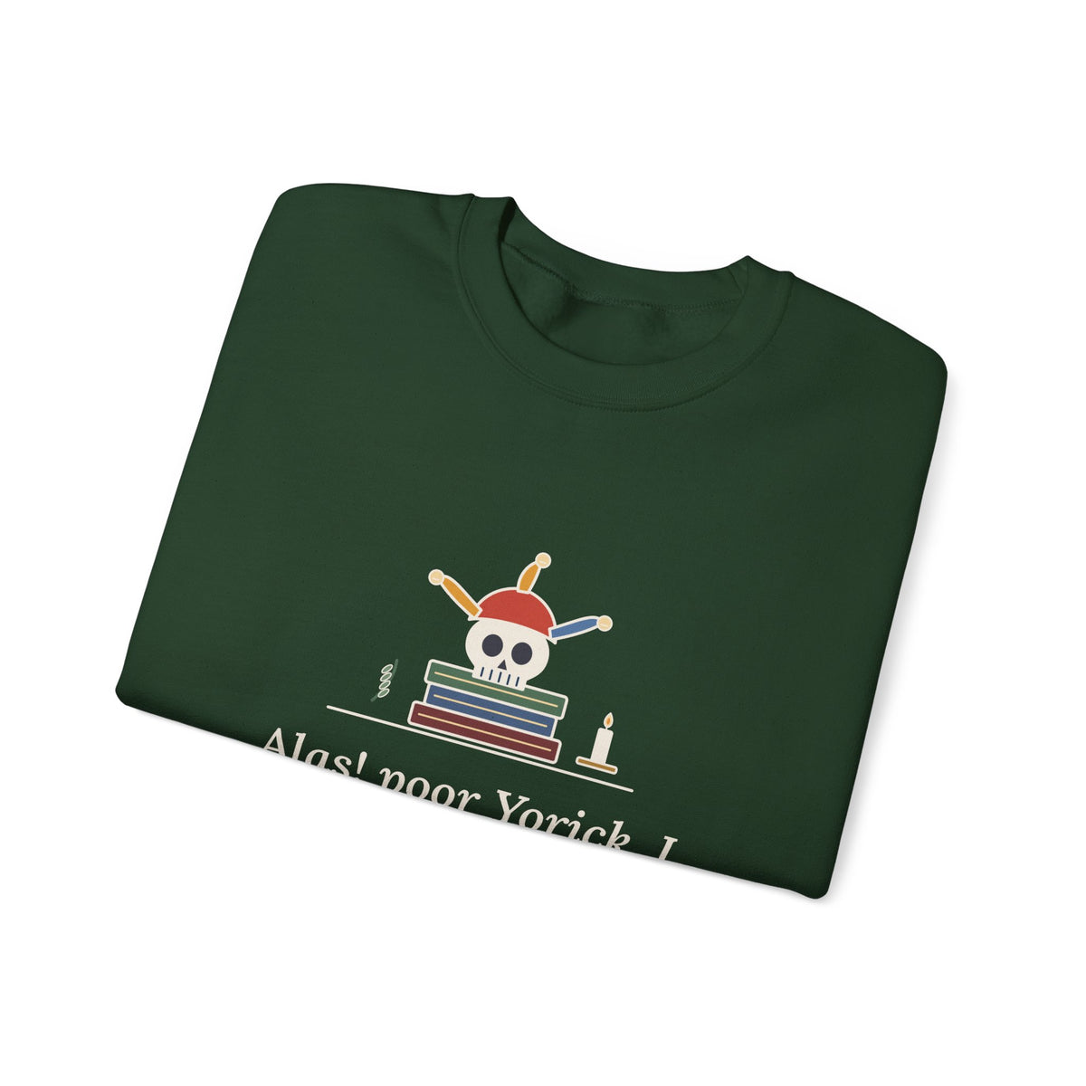Alas, Poor Yorick Sweatshirt, Gothic Shakespeare Quote Crewneck with Jester Skull
