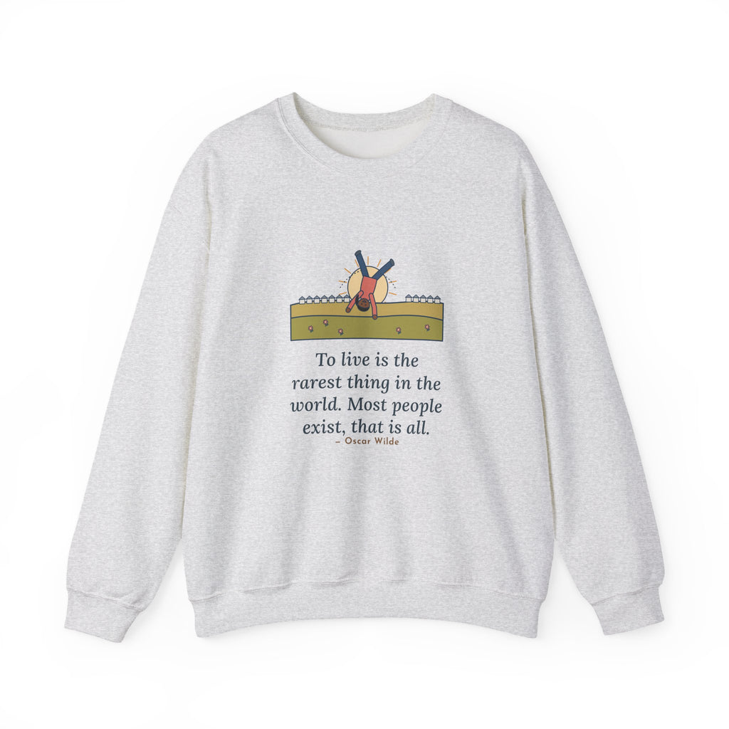 To Live Is the Rarest Thing in the World Sweatshirt, Literary Oscar Wilde Quote Crewneck with Cartwheel Meadow