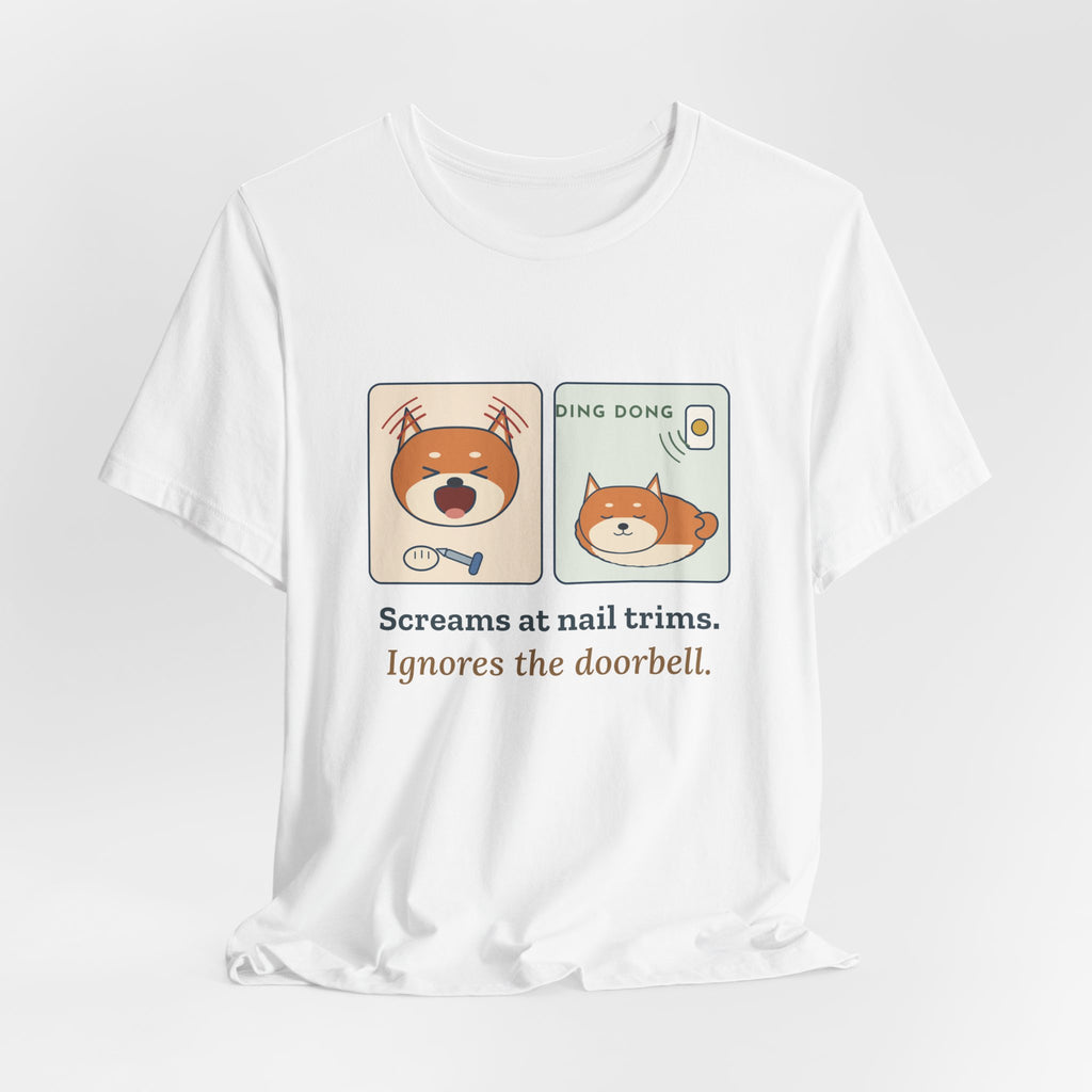 Shiba Inu T-Shirt - Screams at Nail Trims. Ignores the Doorbell. Funny Shiba Tee