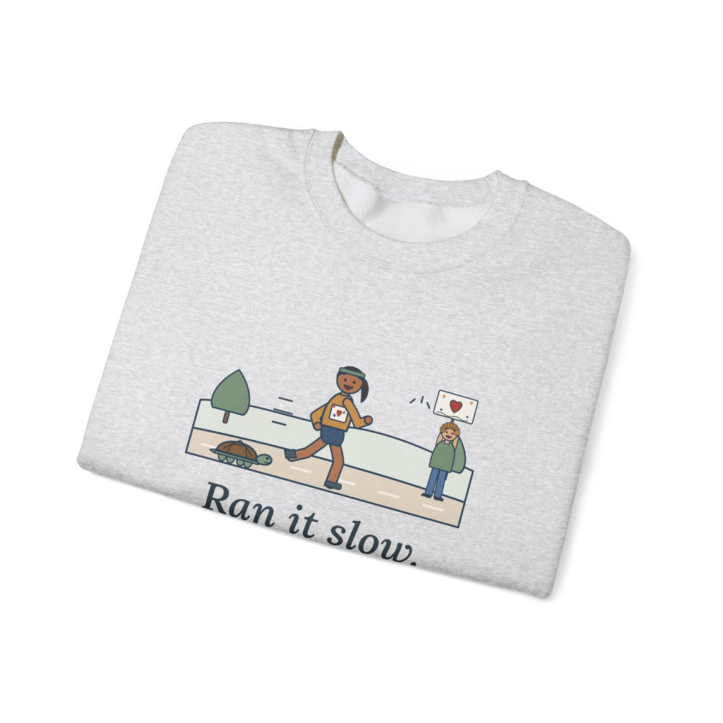 Ran It Slow. Ran It Anyway. Sweatshirt, Running Quote Crewneck, Turtle Pace