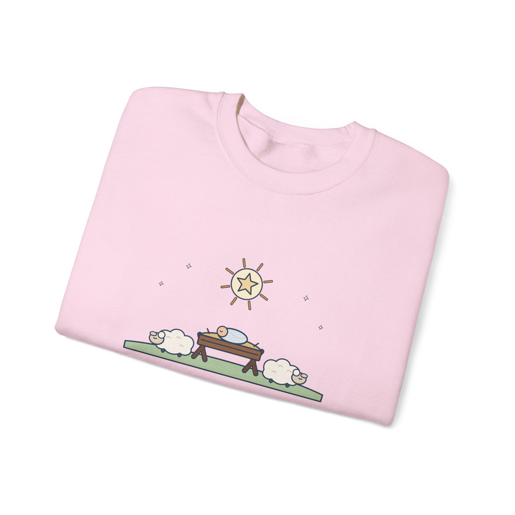 Away in a Manger Sweatshirt, Christmas Anonymous Quote Crewneck with Manger and Lambs