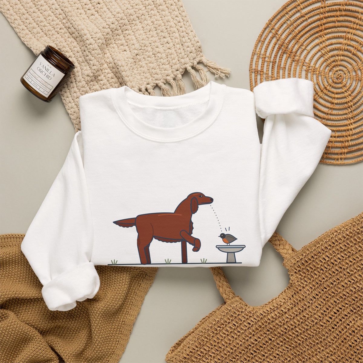 Irish Setter Crewneck Sweatshirt - One Paw Up, Frozen, A Robin Landed Dog Lover Gift