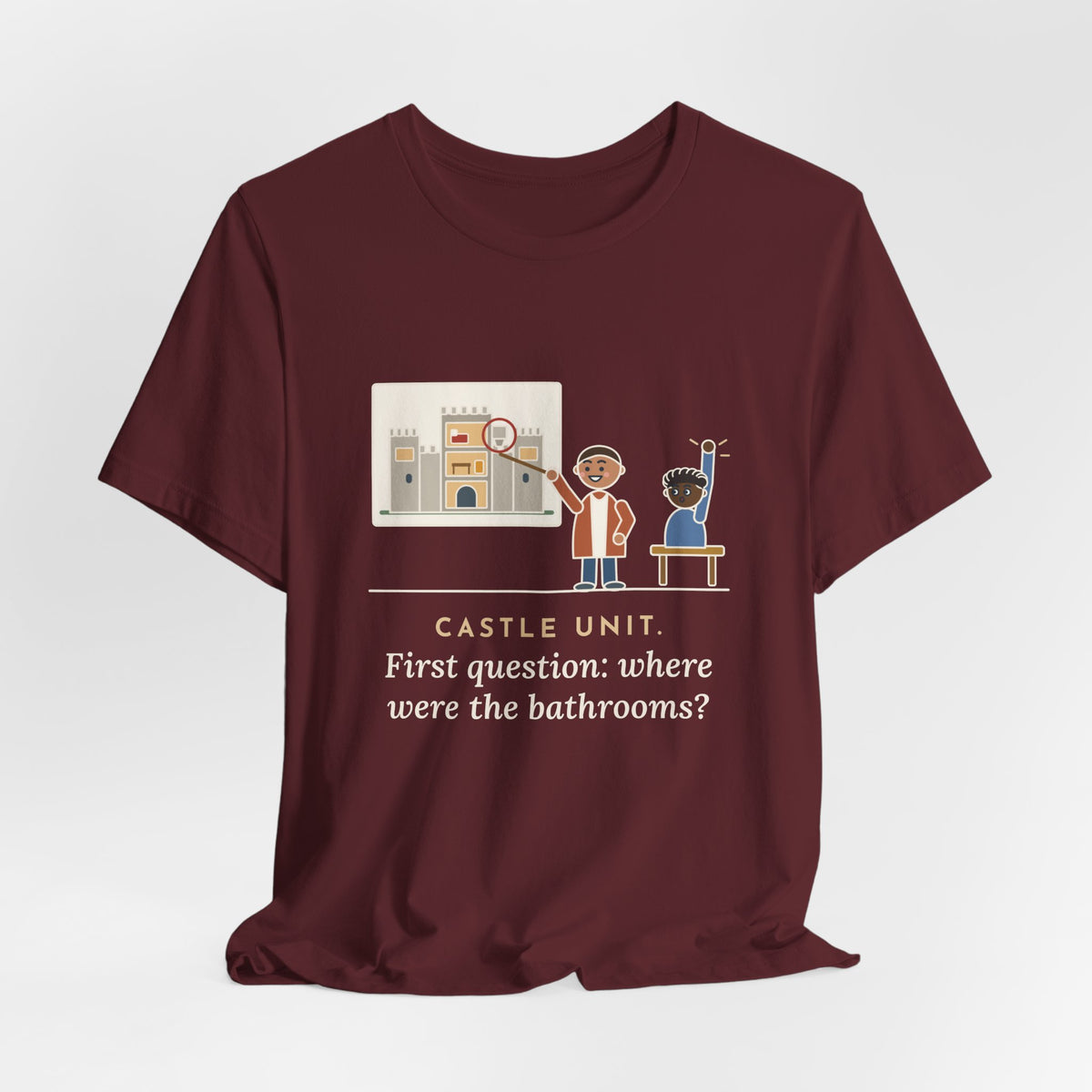 World History Teacher T-Shirt - Castle Unit, First Question: Where Were the Bathrooms
