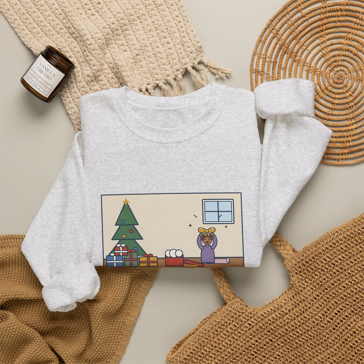 Christmas Morning Sweatshirt, The Toddler Opened One Gift and Spent an Hour with the Bow, Funny Shiny Bow Crewneck
