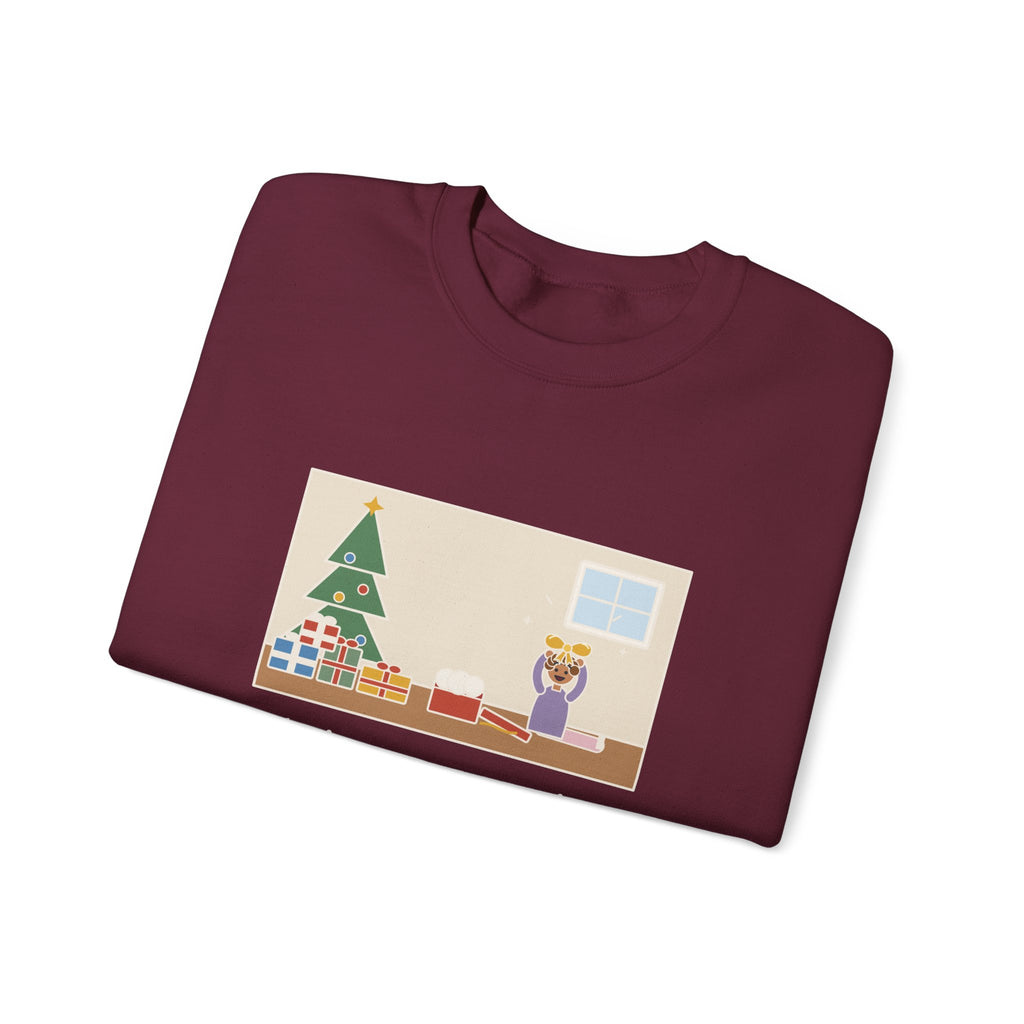 Christmas Morning Sweatshirt, The Toddler Opened One Gift and Spent an Hour with the Bow, Funny Shiny Bow Crewneck
