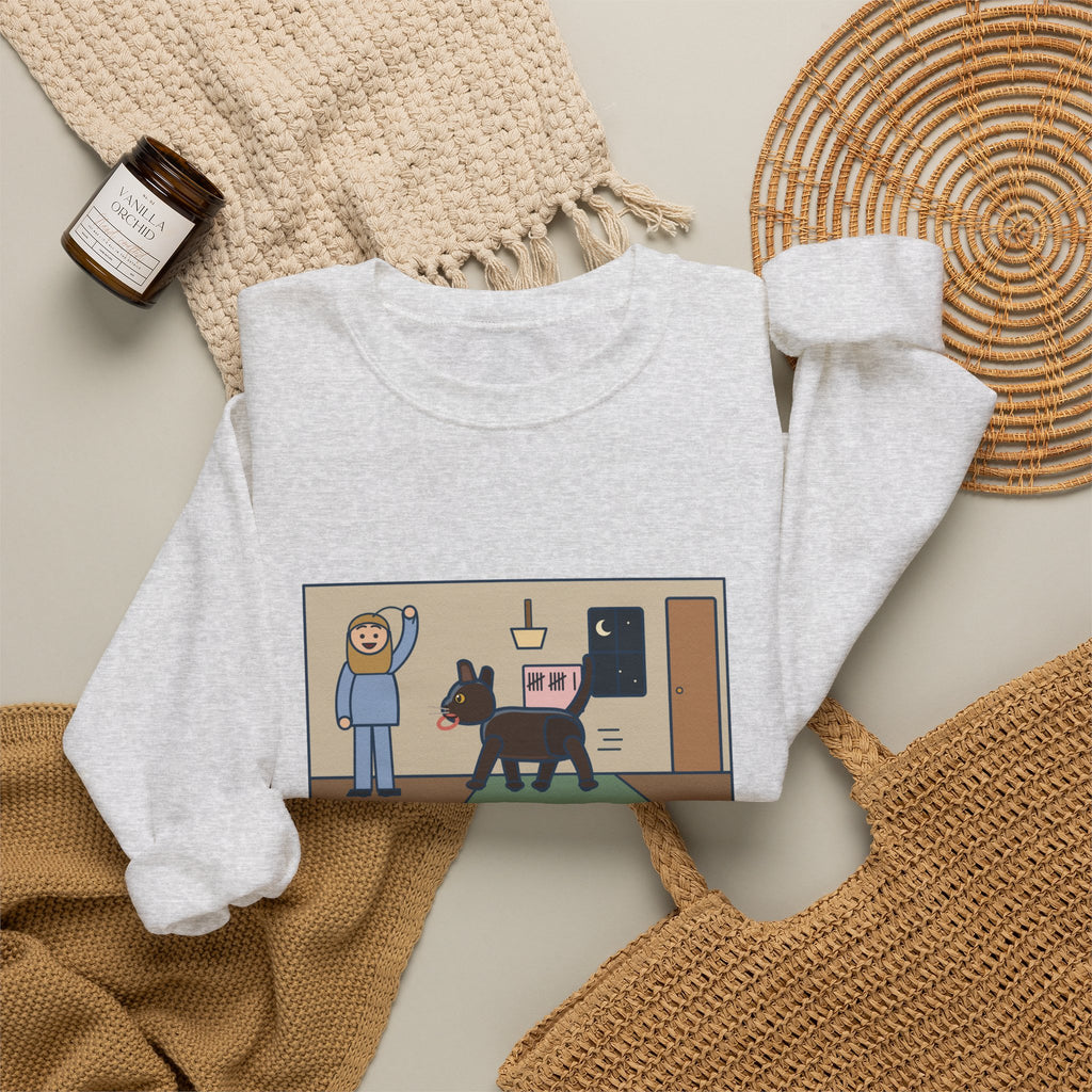 Burmese Cat Sweatshirt, Brought the Hair Tie Back Eleven Times, Funny Hallway Fetch Crewneck