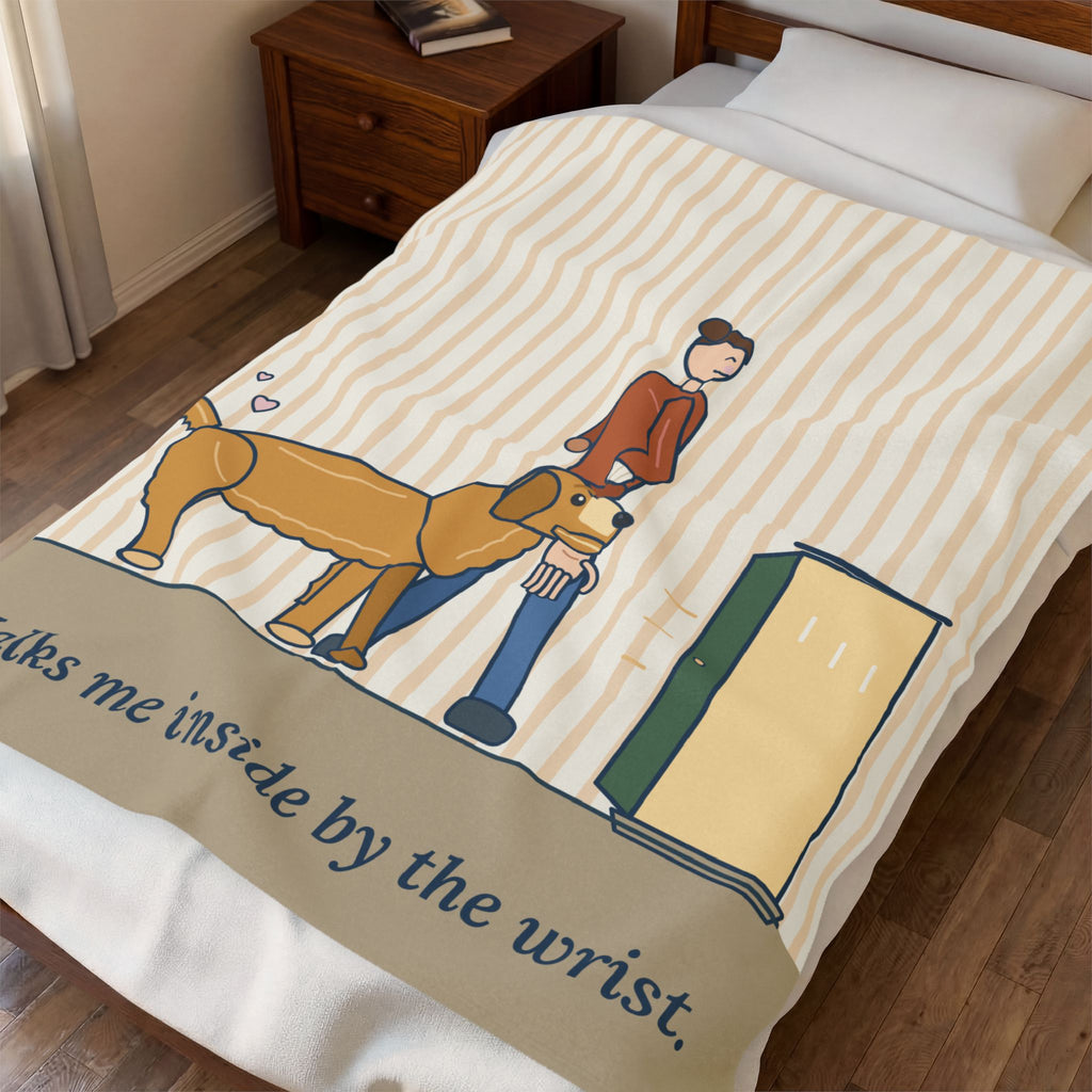 Golden Retriever Blanket - Walks Me Inside by the Wrist. Velveteen Plush Throw