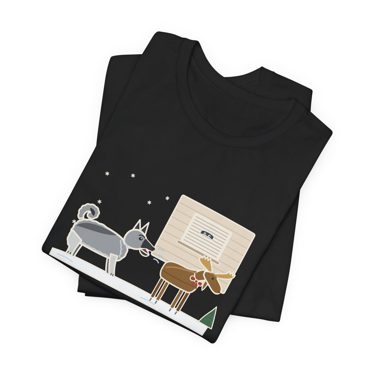 Norwegian Elkhound T-Shirt - Barked at the Plastic Lawn Moose for an Hour, Winter Dog Tee