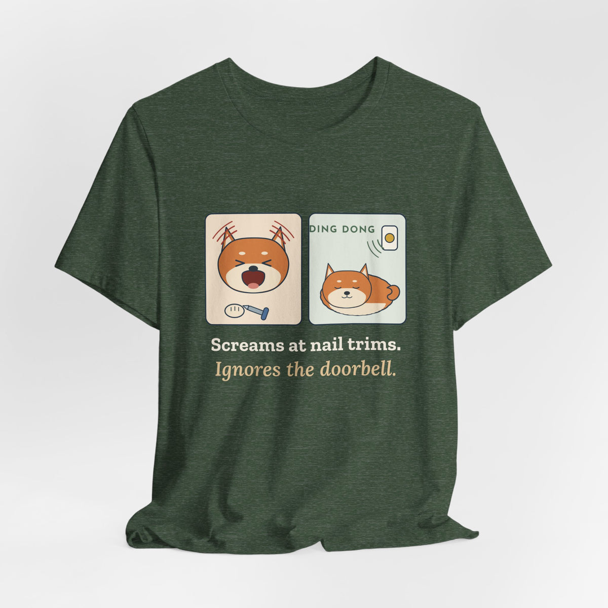 Shiba Inu T-Shirt - Screams at Nail Trims. Ignores the Doorbell. Funny Shiba Tee