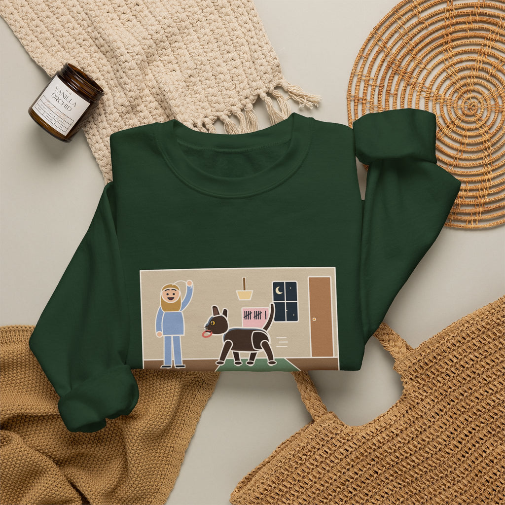 Burmese Cat Sweatshirt, Brought the Hair Tie Back Eleven Times, Funny Hallway Fetch Crewneck