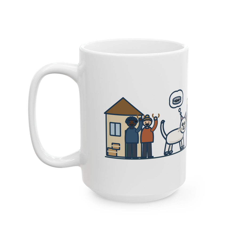 Large Khao Manee Cat Mug 15oz - New Neighbors, Tuna Breath, Odd-Eyed White Cat