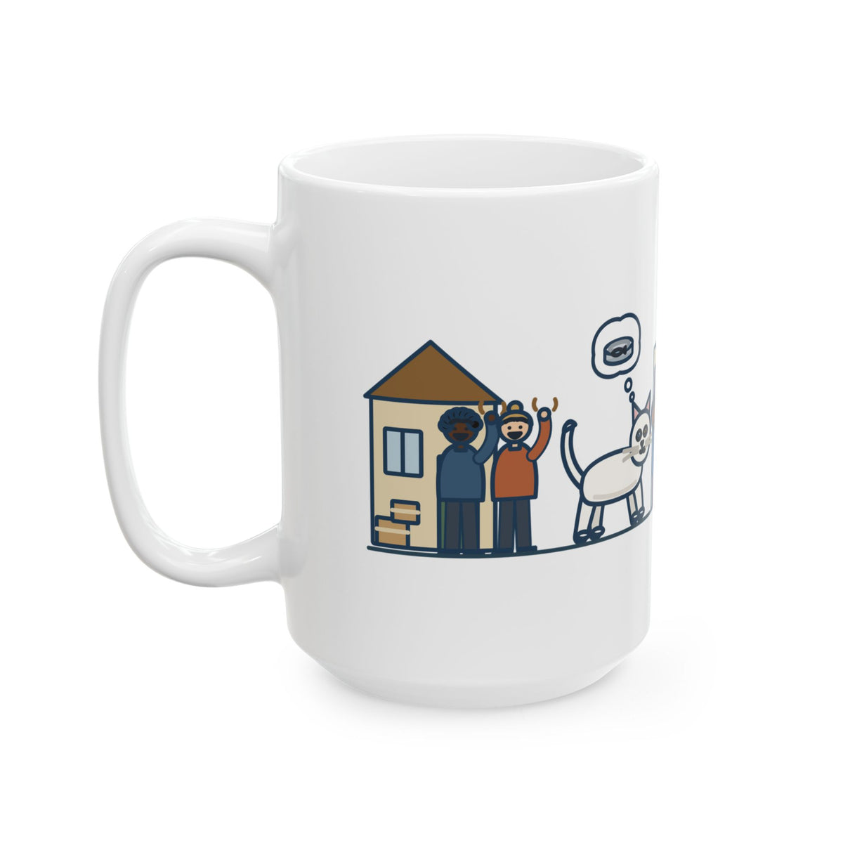 Large Khao Manee Cat Mug 15oz - New Neighbors, Tuna Breath, Odd-Eyed White Cat