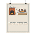 Dickens Quote Poster, God Bless Us Every One, Christmas Hearth and Goose Wall Art