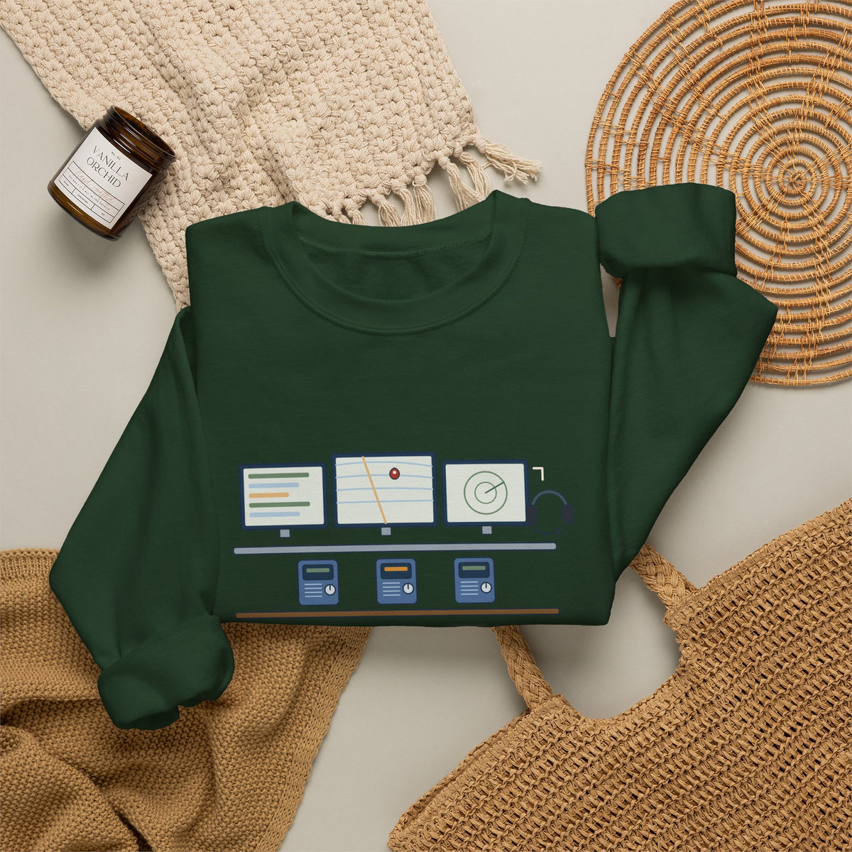 911 Dispatcher Crewneck Sweatshirt - Three Radios, One Headset, Zero Panic