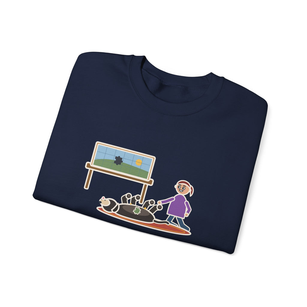 Thousand-Piece Puzzle, Found the Last Piece Under the Dog Sweatshirt, Funny Jigsaw Puzzle Crewneck with Belly-Up Dog