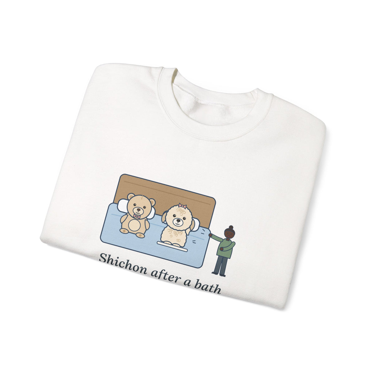 Shichon Sweatshirt, After a Bath Looks Exactly Like the Stuffed Bear She Sleeps Next To, Funny Bath Day Twin Crewneck
